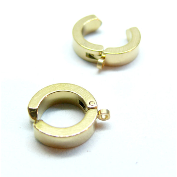 Boucles d'oreille Clips, créoles 9 mm avec anneau d'attache,  Acier Inoxydable 316 finition DORE