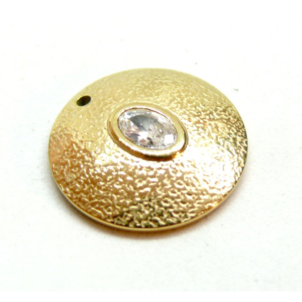 Pendentif, Martelé Bohème Strass 20mm, Acier Inoxydable 304, finition Doré Placage IONIQUE