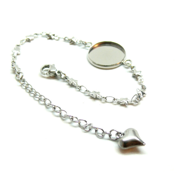 Support de Bracelet, maille Etoile, pour cabochon 14mm,  Acier Inoxydable 304, finition Argenté