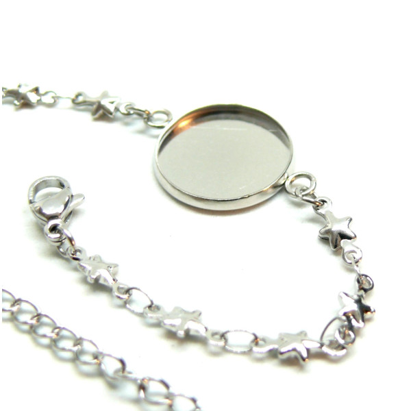 Support de Bracelet, maille Etoile, pour cabochon 14mm,  Acier Inoxydable 304, finition Argenté