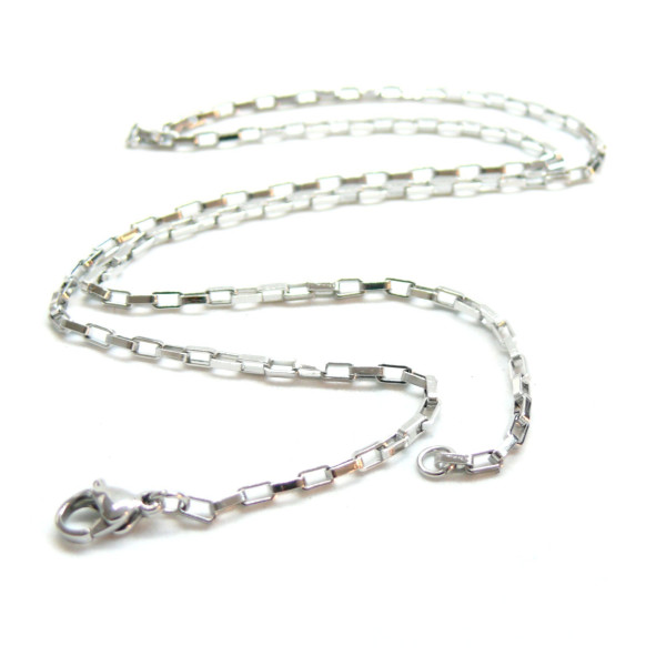 Colliers Princesse 50cm, maille Rectangle Vénitienne 1.5mm, Acier Inoxydable 304 finition Argent