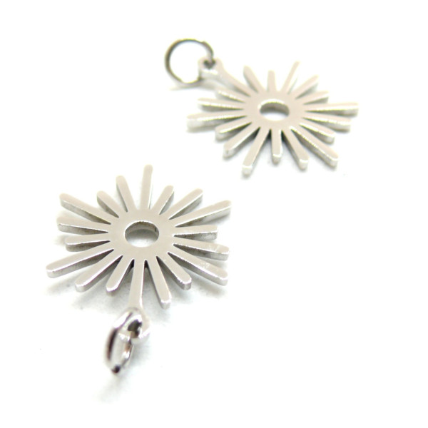 Pendentifs avec anneau, Soleil 13mm, Acier Inoxydable 304, finition Argent Platine