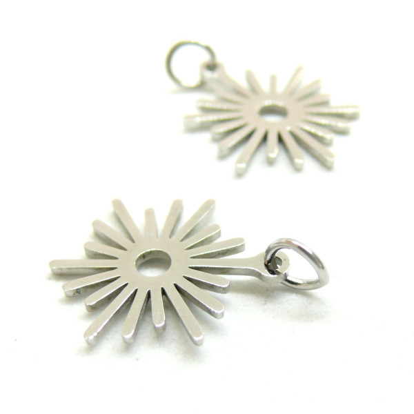 Pendentifs avec anneau, Soleil 13mm, Acier Inoxydable 304, finition Argent Platine