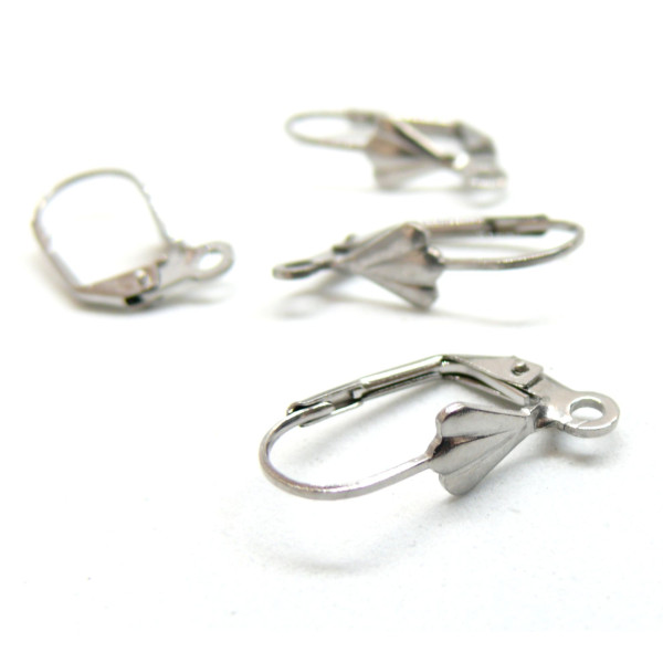 Boucles d'oreilles dormeuses Eventail 19mm, avec anneau d'attache, d' accroche, Acier inoxydable 304, Finition Argenté