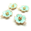 Pendentifs, breloques émaillées forme Fleur 3D, coloris Vert Pastel,  métal Doré coloris 03