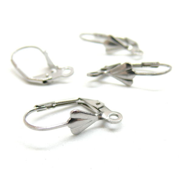 Boucles d'oreilles dormeuses Eventail 19mm, avec anneau d'attache, d' accroche, Acier inoxydable 304, Finition Argenté