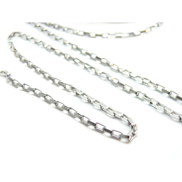 Chaine, maille Rectangle Vénitienne 3 par 1.5 mm, Acier Inoxydable 304, finition Argent Platine