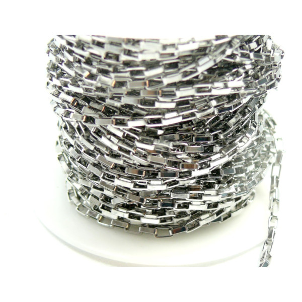 Chaine, maille Rectangle Vénitienne 3 par 1.5 mm, Acier Inoxydable 304, finition Argent Platine