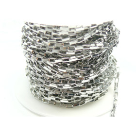 Chaine, maille Rectangle Vénitienne 3 par 1.5 mm, Acier Inoxydable 304, finition Argent Platine