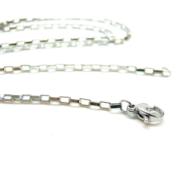 Colliers Princesse 50cm, maille Rectangle Vénitienne 1.5mm, Acier Inoxydable 304 finition Argent