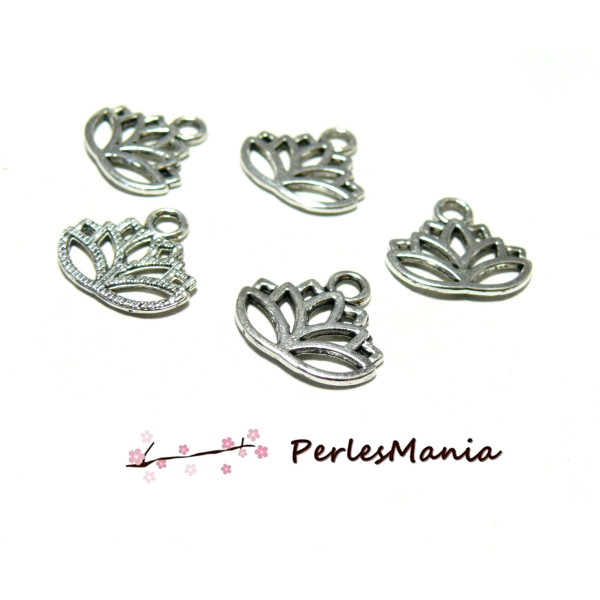 pendentifs breloque FLEURS DE LOTUS 17 mm couleur Argent Antique