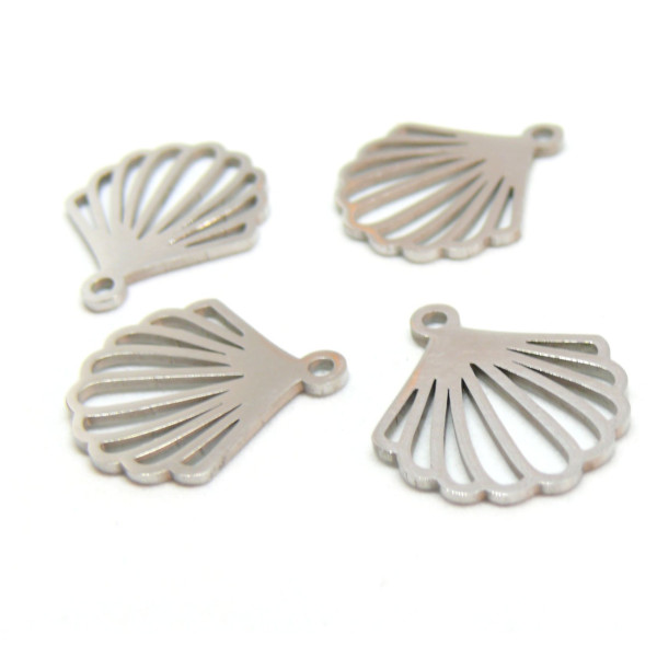 Pendentifs Coquille Saint Jacques 18mm, Acier Inoxydable , finition Argent Platine