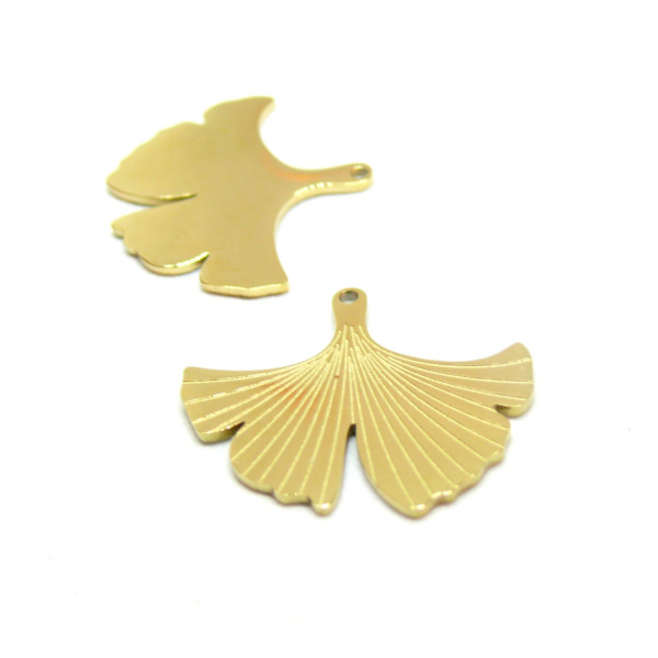Pendentif Feuille de Ginkgo biloba 22mm, Acier Inoxydable 304, finition Doré Placage IONIQUE