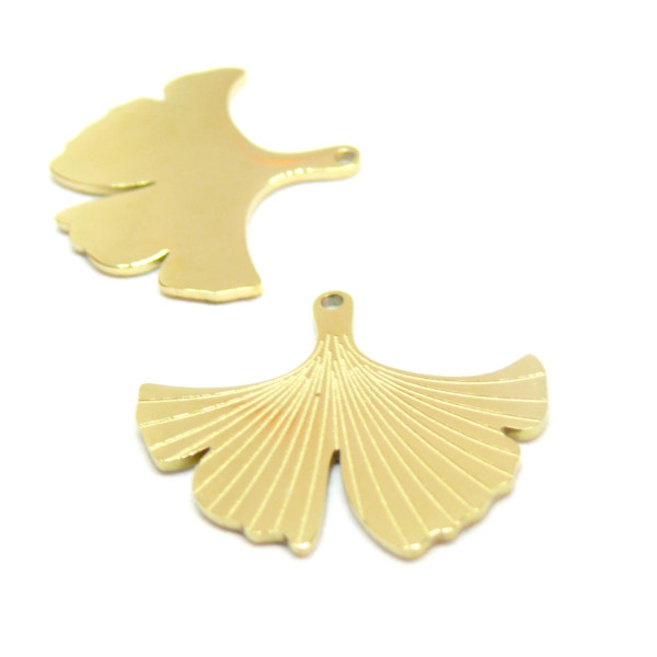 Pendentif Feuille de Ginkgo biloba 22mm, Acier Inoxydable 304, finition Doré Placage IONIQUE
