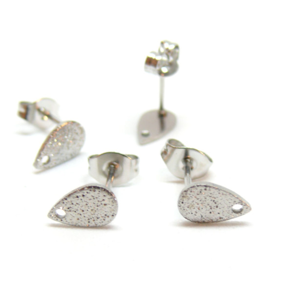 Boucles d'oreilles Clous, Puce Goutte 8mm, Stardust avec trou et embouts, Acier inoxydable 304, finition Argenté
