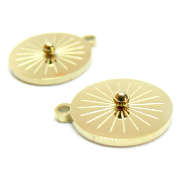 Pendentif Soleil 3D 20mm, Acier Inoxydable 304, finition Doré, Placage IONIQUE