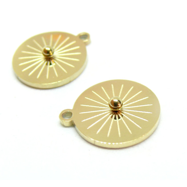 Pendentif Soleil 3D 20mm, Acier Inoxydable 304, finition Doré, Placage IONIQUE