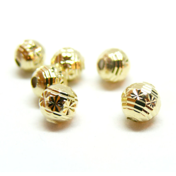 Perles Intercalaires Rondes Travaillées 6mm, Laiton, finition Doré à l'or fin 24K