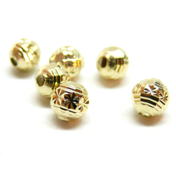 Perles Intercalaires Rondes Travaillées 6mm, Laiton, finition Doré à l'or fin 24K
