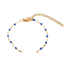 Bracelet Ajustable avec chaîne d'extension, Maille fantaisie 2mm, résine BLEU, Acier Inoxydable 304 Doré