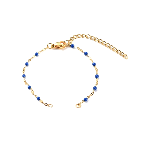 Bracelet Ajustable avec chaîne d'extension, Maille fantaisie 2mm, résine BLEU, Acier Inoxydable 304 Doré
