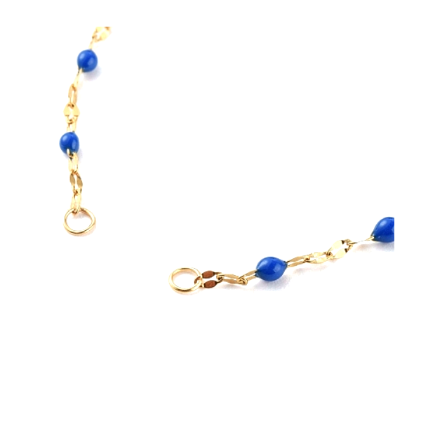 Bracelet Ajustable avec chaîne d'extension, Maille fantaisie 2mm, résine BLEU, Acier Inoxydable 304 Doré