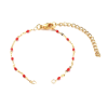 Bracelet Ajustable avec chaîne d'extension, Maille fantaisie 2mm, résine émaillée ROUGE, Acier Inoxydable 304 Doré