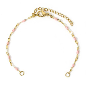 Bracelet Ajustable avec Chaîne d’Extension, Maille Grain de café 2 mm, Résine Rose – Acier Inoxydable 304 Doré