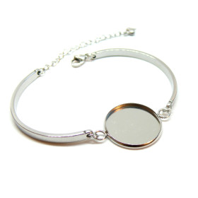 Support de Bracelet Demi jonc 12mm avec Chaine de Confort en Acier Inoxydable 304 Argenté