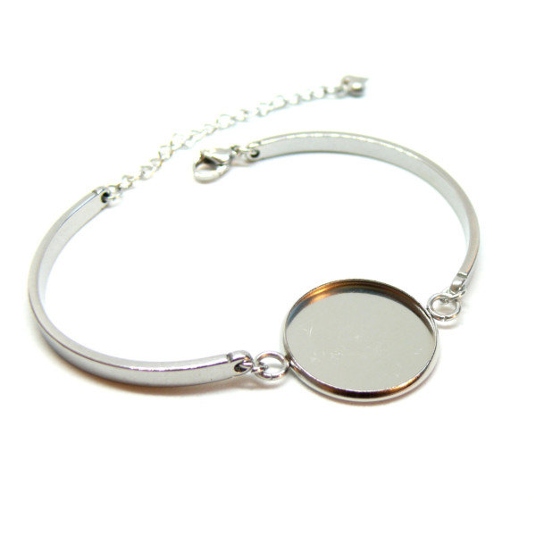 Support de Bracelet Demi jonc 12mm avec Chaine de Confort en Acier Inoxydable 304 Argenté