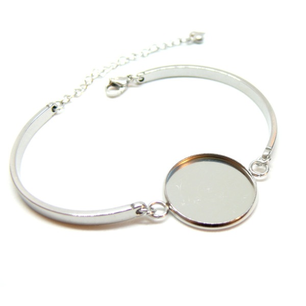 Support de Bracelet Demi jonc 12mm avec Chaine de Confort en Acier Inoxydable 304 Argenté