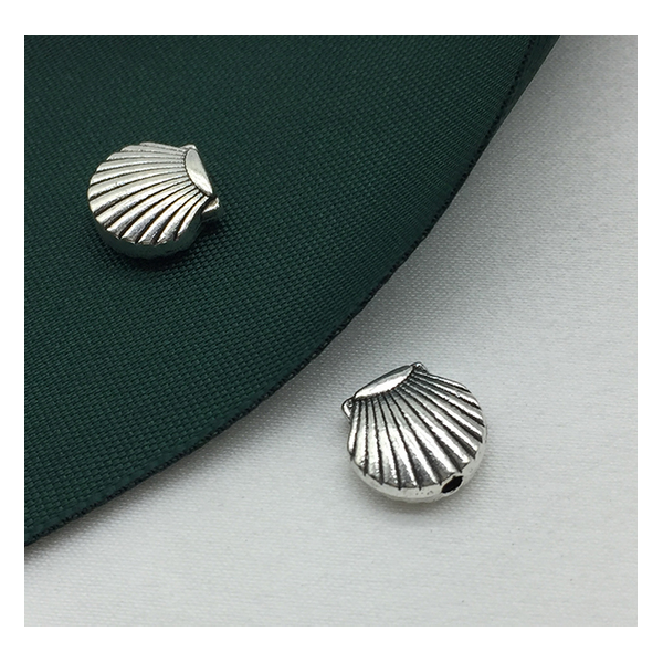 Slides, passant, Perles intercalaires, Coquille Saint Jacques 9mm, Laiton finition Argent Antique