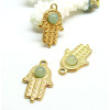 Pendentif, Chance, Amulette Main de Fatima 25 par 16mm, Aventurine, Acier Inoxydable 304 finition Doré