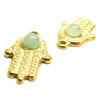 Pendentif, Chance, Amulette Main de Fatima 25 par 16mm, Aventurine, Acier Inoxydable 304 finition Doré
