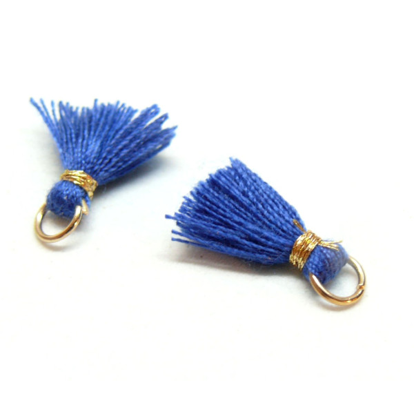 REF 160721134006BIS – Lot de 6 Pompons Passementière Fil d'Or avec Anneau 15mm – Bleu Nuit