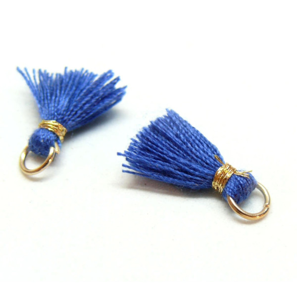 REF 160721134006BIS – Lot de 6 Pompons Passementière Fil d'Or avec Anneau 15mm – Bleu Nuit