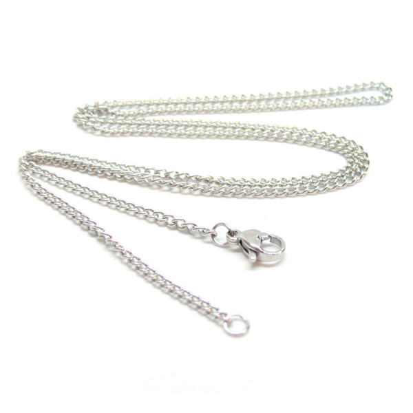 Colliers Maille gourmette 2 par 1 mm, Acier Inoxydable 304, finition Argenté