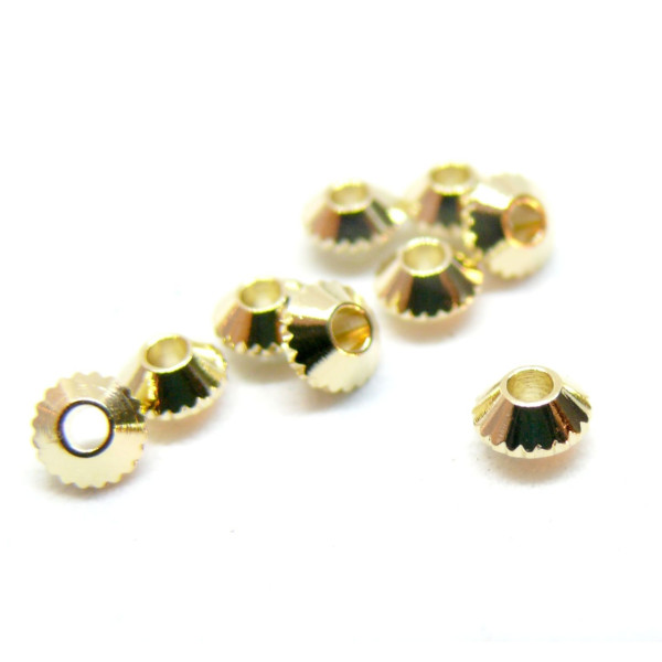 Perles Intercalaires, Rondelles Soucoupe  Bicône 4 par 2mm, Laiton, finition Doré à l'or fin 24K