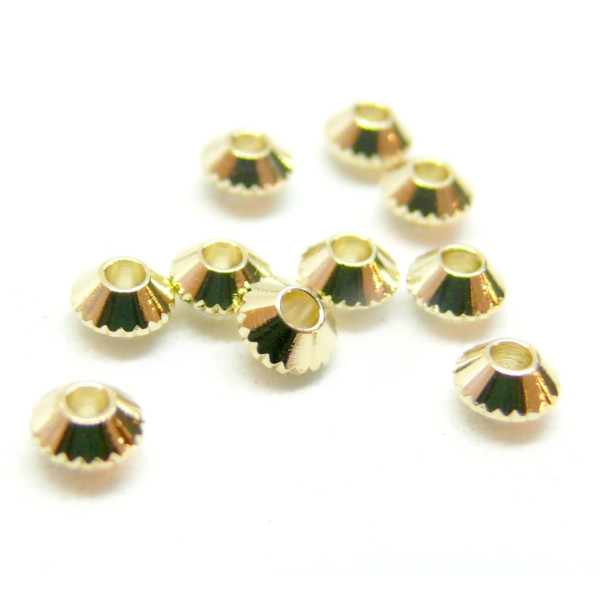 Perles Intercalaires, Rondelles Soucoupe  Bicône 4 par 2mm, Laiton, finition Doré à l'or fin 24K