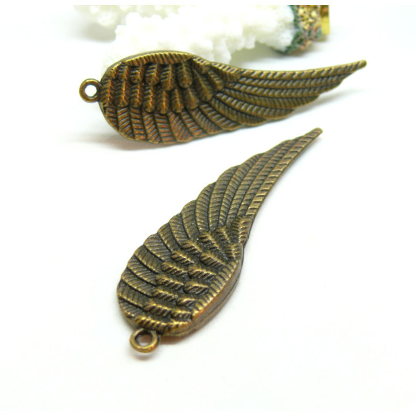 Pendentifs plumes Biface 50mm, Laiton finition BRONZE