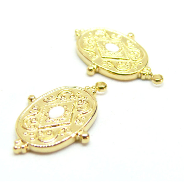 Pendentif, Boho Chic, résine émaillée Blanc, Acier Inoxydable 304, finition Doré