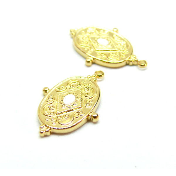 Pendentif, Boho Chic, résine émaillée Blanc, Acier Inoxydable 304, finition Doré