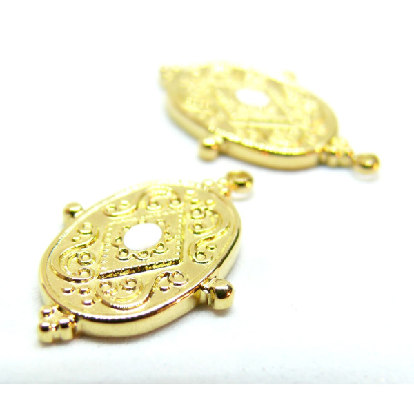 Pendentif, Boho Chic, résine émaillée Blanc, Acier Inoxydable 304, finition Doré