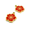Pendentif, Fleur de Sakura Rouge 12mm, résine émaillée, Acier Inoxydable 304, Doré placage IONIQUE