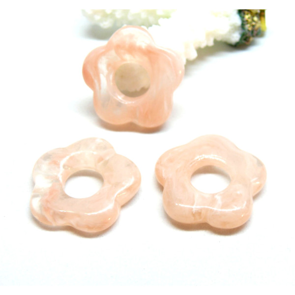 Pendentifs Résine, Acrylique forme FLEUR 26mm, coloris marbré Rose Saumon