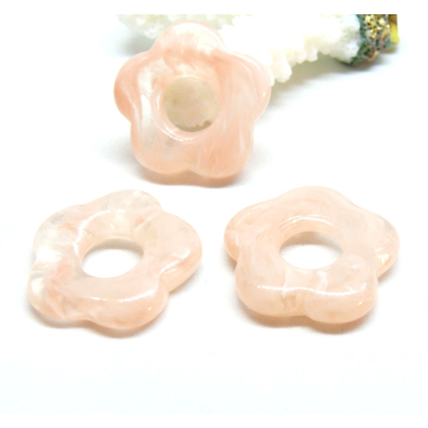 Pendentifs Résine, Acrylique forme FLEUR 26mm, coloris marbré Rose Saumon