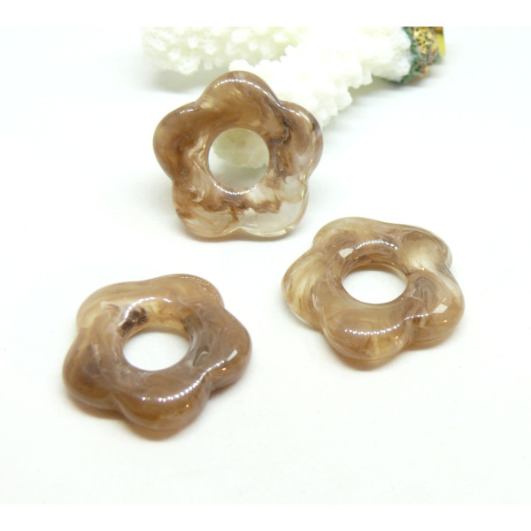 Pendentifs Résine, Acrylique forme FLEUR 26mm, coloris marbré Topaze