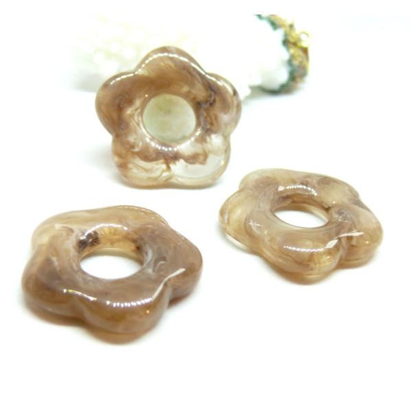 Pendentifs Résine, Acrylique forme FLEUR 26mm, coloris marbré Topaze