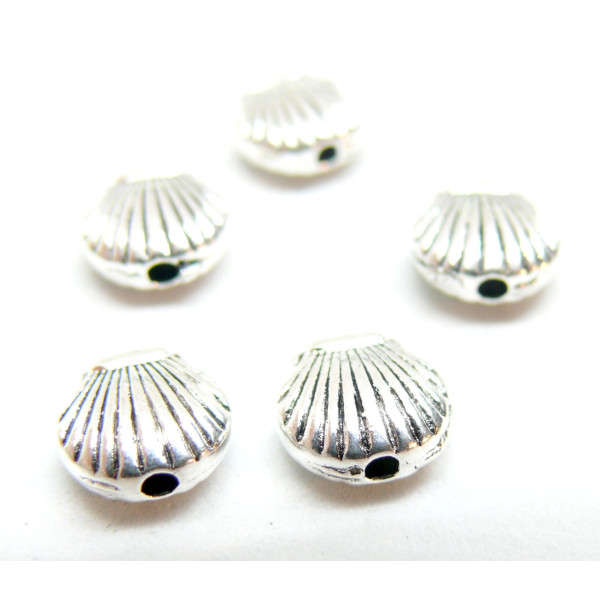 Slides, passant, Perles intercalaires, Coquille Saint Jacques, Laiton finition Argent Antique