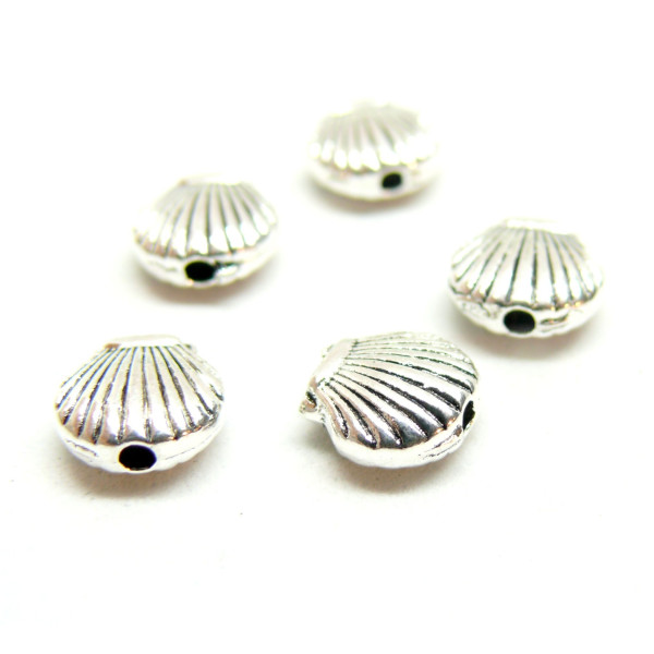 Slides, passant, Perles intercalaires, Coquille Saint Jacques, Laiton finition Argent Antique